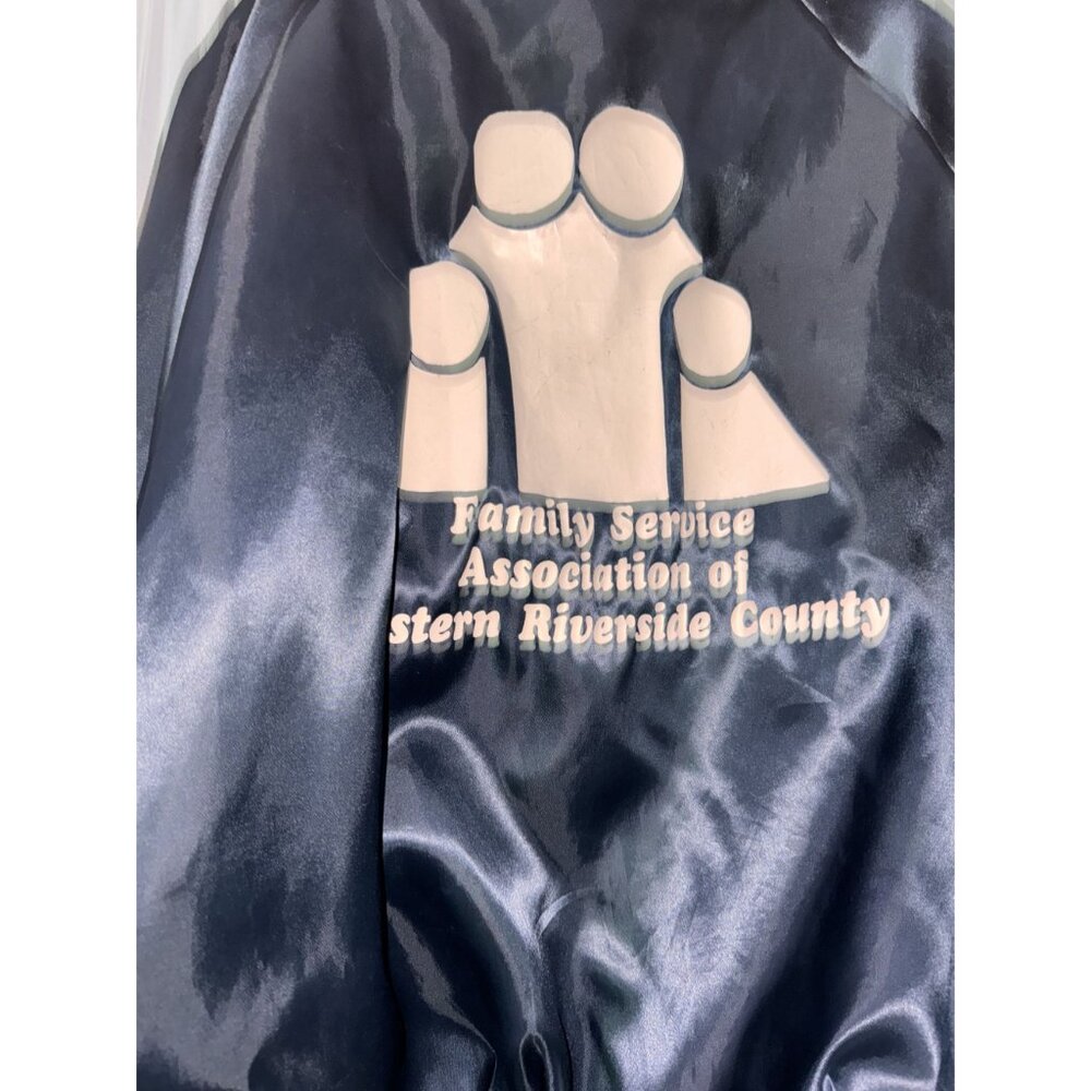 Vintage Dunbrooke Pla-Jac Navy Satin Bomber Jacket 2XL Family Service Associatio - Picture 4 of 5